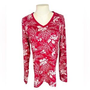 Lands End relaxed fit top Christmas red white size Small runs larger